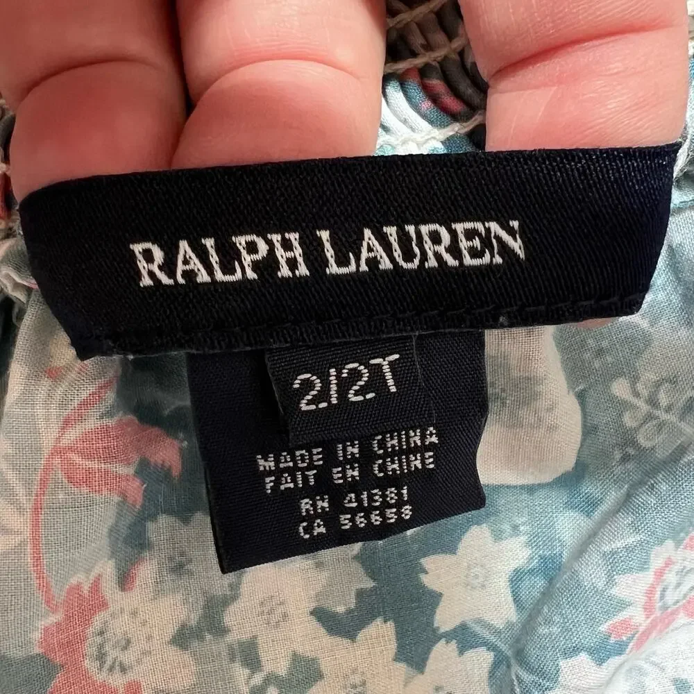 Ralph Lauren Girls Skirt 2T Blue Floral Tiered Smocked Cotton Boho Logo